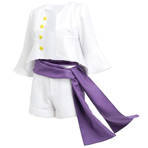 DAZCOS Anime Cosplay Costume for Women Gear 5 Nika US Size Shirt Shorts and Sash - Small - White