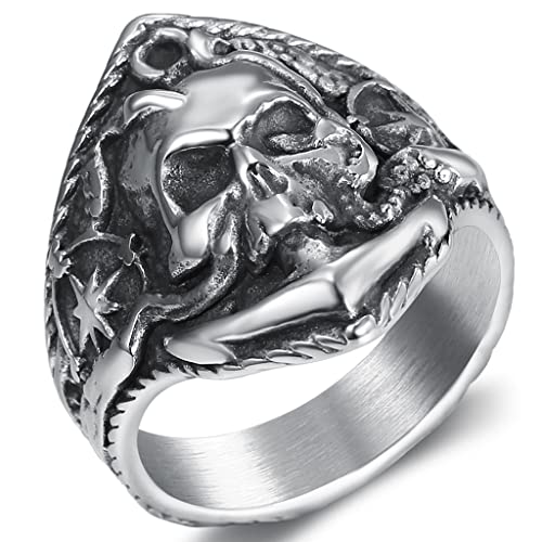 Jude Jewelers Stainless Steel Antique Vintage Gothic Skull Pirate Sailor Biker Halloween Party School Ring - Silver - 13