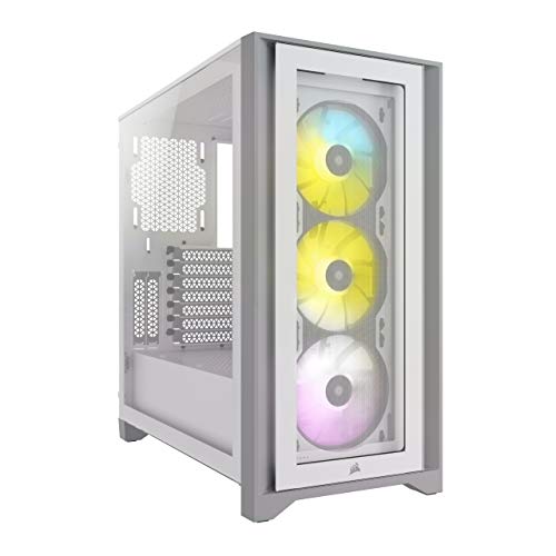 CORSAIR iCUE 4000X RGB Tempered Glass Mid-Tower ATX PC Case - 3X SP120 RGB Elite Fans - iCUE Lighting Node CORE Controller - High Airflow - White - White