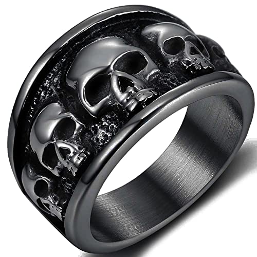 Jude Jewelers Retro Vintage Stainless Steel Gothic Death Skull Skeleton Cocktail Party Biker Statement Halloween Ring - Black - 13.5