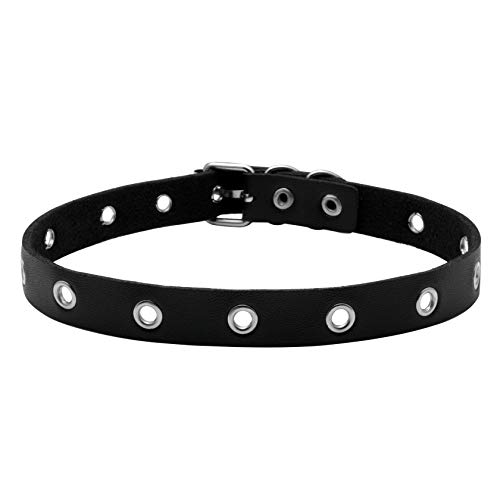 MILAKOO Pu Leather Necklace Gromment Eyelet Choker for Women Men Punk Collar Goth Emo Accessories - A1:Silver
