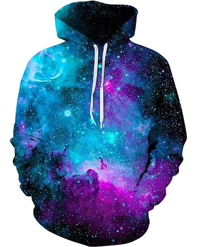 Unisex Hoodies 3D Print Galaxy Pullover Hooded Sweatshirt Hoodies with Big Pockets - A30 Purple Blue Galaxy Large-X-Large