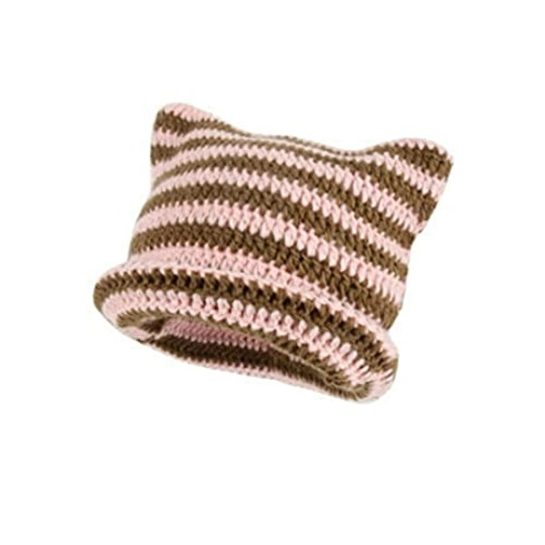 Crochet Hats for Women Cat Beanie Vintage Beanies Women Fox Hat Grunge Accessories Slouchy Beanies for Women - One Size - Pink