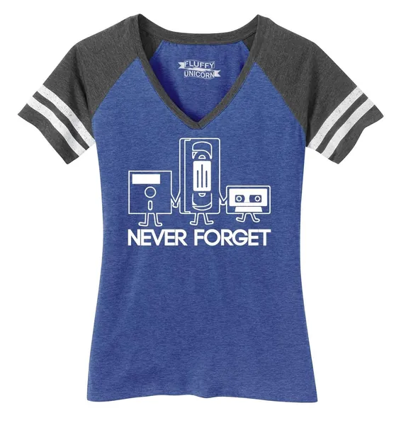 Comical Shirt Ladies Never Forget Funny Shirt Floppy Disc VHS Game V-Neck Tee