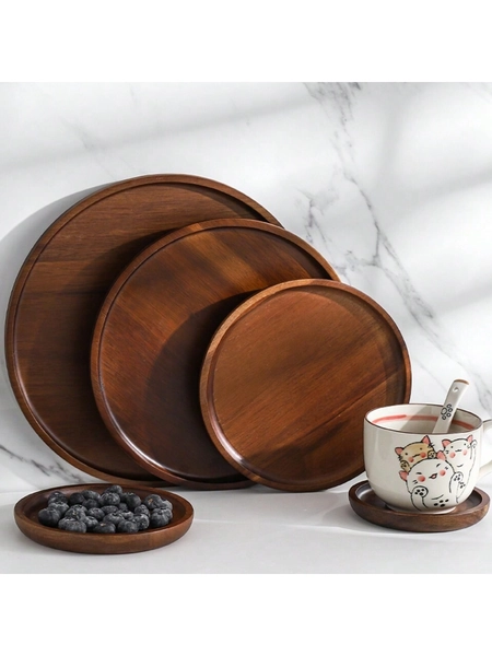 1 Pieza Plato De Madera De Acacia, Plato Redondo De Madera Sólida Para Frutas, Postres, Sushi, Pan, Utensilios De Cocina Y Gadgets De Cocina