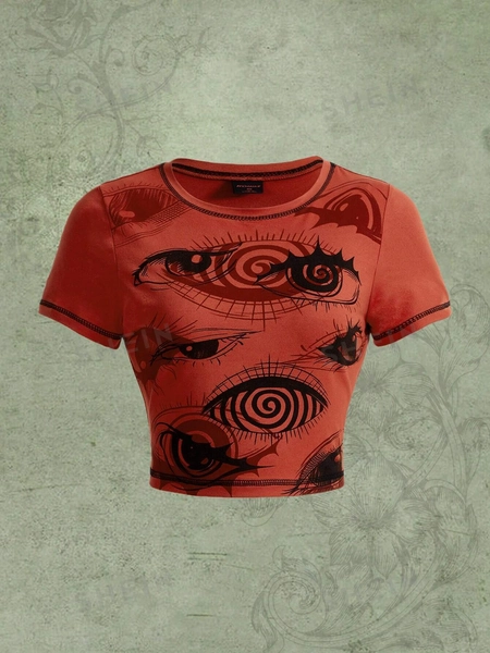 ROMWE Grunge Punk Camiseta crop con estampado de ojos