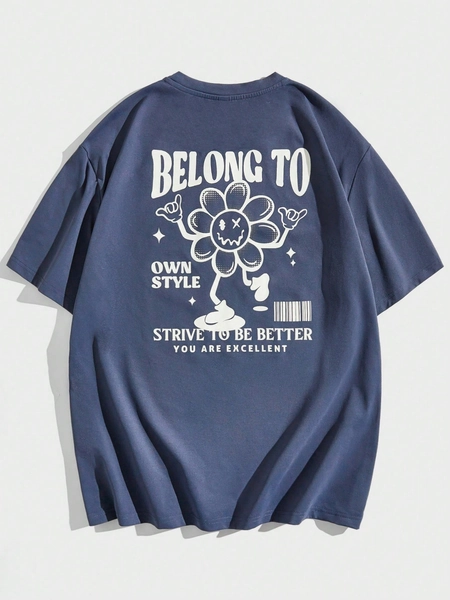Manfinity Hypemode Camiseta Suelta Para Hombres Con Lema Y Gráfico De Caricaturas