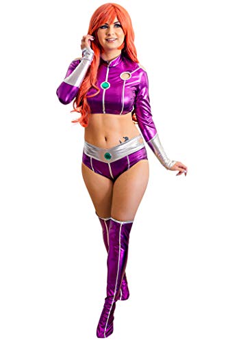 C-ZOFEK Women's Princess Koriand'r Cosplay Costume Purple Hero Suit