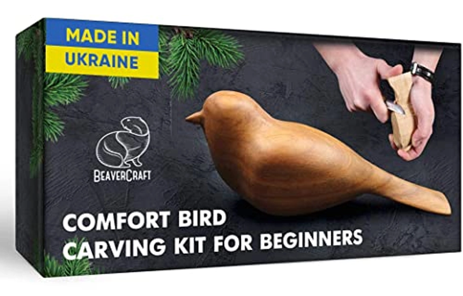 BeaverCraft - Kit completo per principianti in legno di ciliegio, per principianti, adulti e adolescenti, per intagliare gli uccelli, per hobby (blocco extra di tiglio) - Hobby Starter Kit Comfort Bird Carving