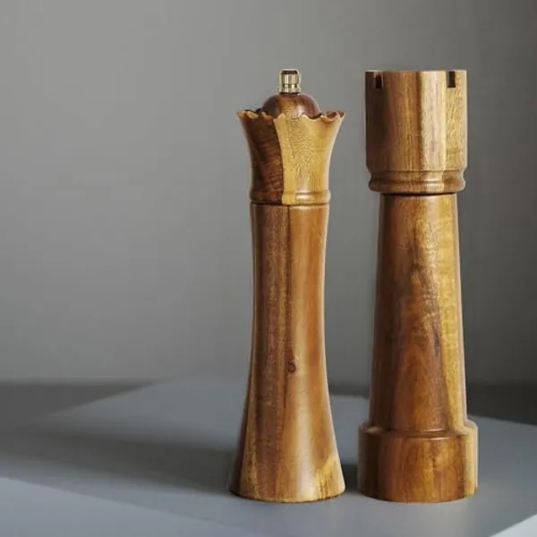 MAITTON Macina Sale e Pepe con Design Scacchi in Legno - Set Macinapepe Manuale con Meccanismo in Ceramica, Regolabile 20cm - 20cm