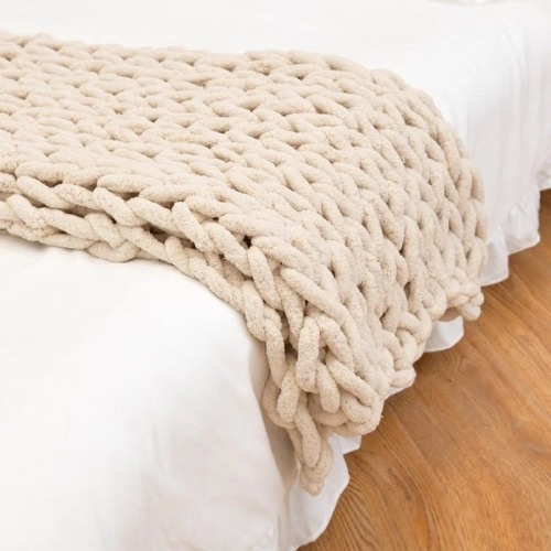 Chunky Knitted Blanket - Beige / 23.6" x 31.5" (60x80cm)