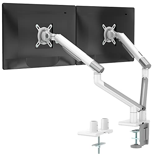 WALI Dual Monitor Stand White Arms VESA Mounts, for 2 Monitors, Mechanical Spring Tension Indicator Fully Adjustable Bracket, Up to 32 inch, 22lbs Weight Capacity (MATI002-W), White