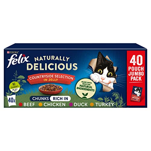 Felix Naturally Delicious Countryside Selection in Jelly Wet Cat Food, 40x80 g (Pack of 1) - Chicken - 40 pouches