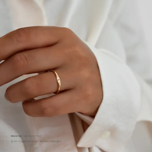 AMELIA Signet Ring • Minimalist Signet Ring •  Personalized Initial Ring • Letter Ring • Personalized Ring • 14K Gold Fill • Sterling • Rose