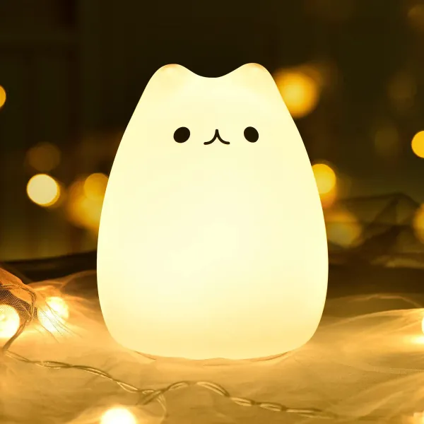 CUTE KITTY NIGHT LIGHT, GoLine Gifts for Women Teen Girls Baby,Night Lights for Kids Bedroom, Cute Christmas Kitty Silicone Nightlights for Children Toddler.(MULTICOLOR LIGHT) - Celebrity Cat 6 Inch Tap