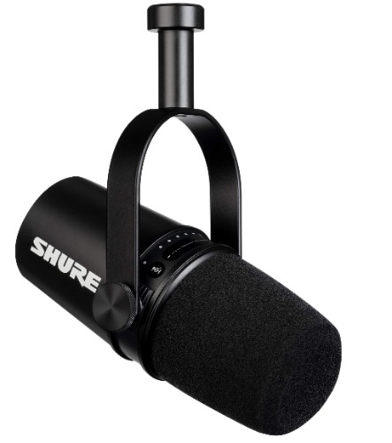 Shure MV7 USB Microphone for Podcasting, Recording, Live Streaming & Gaming, Built-in Headphone Output, All Metal USB/XLR Dynamic Mic, Voice-Isolating Technology, TeamSpeak & Zoom Certified – Black