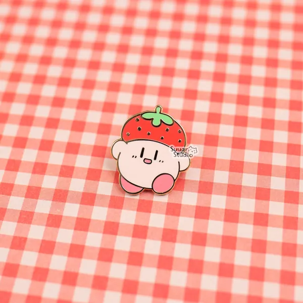 Fruit Hat Poyo Collection Hard Enamel Pin - Strawberry / [A Grade] / Simple Rubber Back