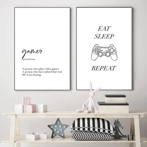 Boys Wall Art Painting Home Decor Gamer Definition Quotes Canvas Picture Prints And Posters Eat Sleep Game Repeat Gamer No Frame-40X50cmX2