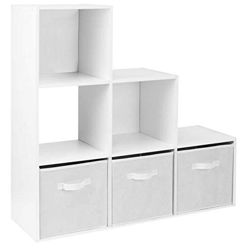 6 10 Cube White Bookcase Step Ladder Wooden Display Unit Shelving Storage Bookshelf Shelves (6 Ladder, White) - 6 Ladder - White