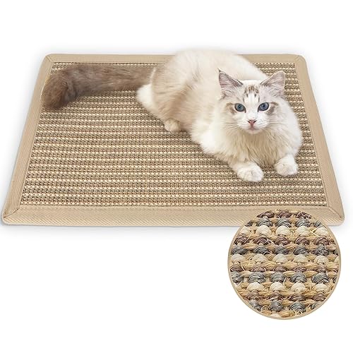 FUKUMARU Cat Scratcher Mat, 23.6 X 15.7 Inch Natural Sisal Cat Scratch Mats, Horizontal Cat Floor Scratching Pad Rug, Protect Carpets and Sofas (Cream - Thicken) - Cream - Thicken