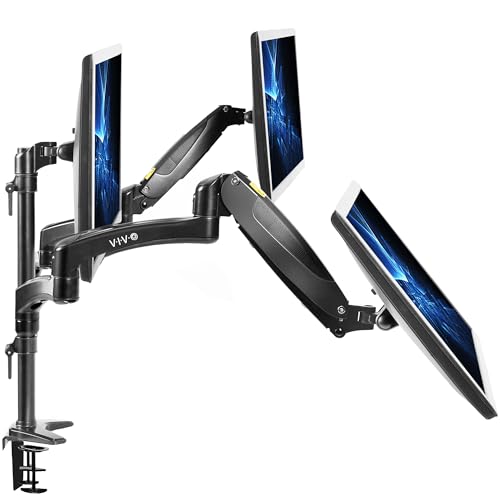 VIVO Triple Monitor Height Adjustable Desk Mount, 2 Pneumatic Arms, 1 Fixed, Counterbalance Stand, 17.6 lbs Weight Capacity per Screen, Max VESA 100x100, Fits up to 32 inch Screens, Black, STAND-V300G - Black