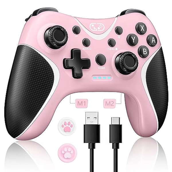 Wireless Switch Controllers Pink,Nintendo Switch Controller for Nintendo Switch/Lite/OLED/Windows PC with Programmable/Vibration/Turbo Funtion,Switch Pro Controller Gamepad with 2 Thumb Caps