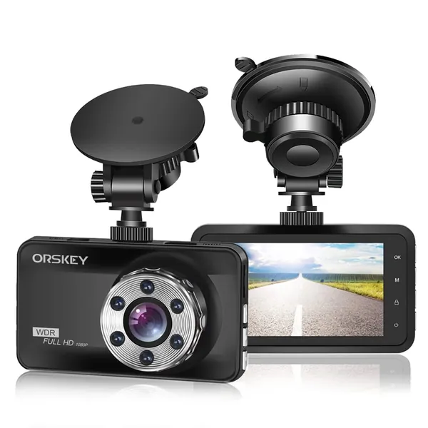 ORSKEY Dashcam 1080P Full HD Autocamera DVR Dashboardcamera Videorecorder Autocamera Dashcam voor auto’s Groothoek WDR met 3.0" LCD-scherm Nachtzicht Bewegingssensor en G-sensor
