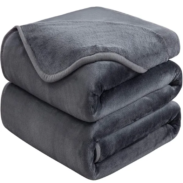 Plaid Dikke Fleece Deken 220x240 cm Donkergrijs Zacht en Warm Dubbele Beddeken en Flanellen Sofa Throw Dubbelzijdig Omkeerbaar