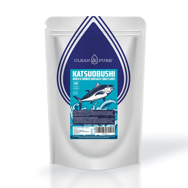 UKs Purest Bonito Flakes / Katsuobushi / Dried Fish Flakes 125g | Atlantic Skipjack Tuna: Low Benzopyrene & Heavy Metals | Bonito Flake Smoked Fish | Large 125g Zip-Lock Re-Seal Bag | Clean and Pure