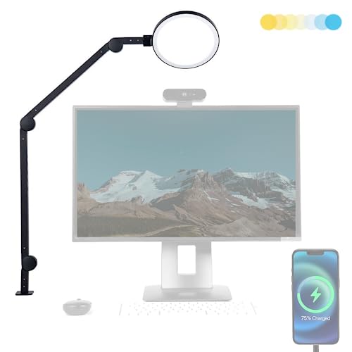 Lume Cube Edge LED Desk Lamp | Dimmable Office Desk Light with USB Charging Port and Swing Arm | Adjustable Color Temperature and Brightness | Zoom Light, Webcam Light, Table Lamp | Touch Controls - Pack of 1 - Black