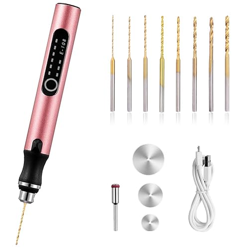 3-Speed Cordless Mini Drill Pen With 8 Small Drill Bits,Rechargeable Electric Hand Drill Pin Vise,Resin Drill Set For Jewelry Making,Resin,Plastic,Wood,Keychains DIY (PINK) - Pink