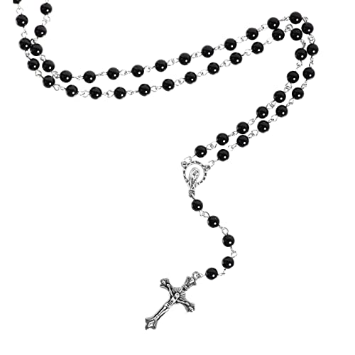 Sacina Gothic Long Bead Rosary Cross Necklace, Zinc Alloy Cross Necklace, Goth Jewelry Gift for Women