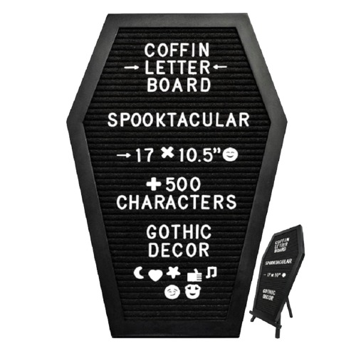 2 Pcs Svart bokstavstavla, Skrämmande halloween-dekor kistbrevstavla med vita tecken och stativ, Gothic Decor Witchy Gifts Brevtavla Set för Halloween-fester Jimtuze
