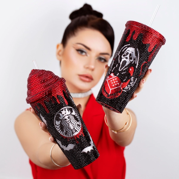 Bedazzled Skeleton Ghost Face Scream Tumbler, 24 oz Bling Rhinestone  Starbucks Coffee Cup, Halloween Gifts for Her by ElvinX
