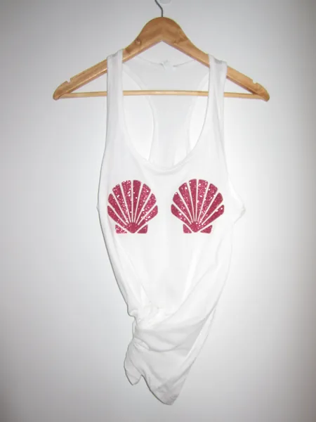 mermaid shell bra XS-XXL Tank top Women's Halloween Costume clamshell pink glitter