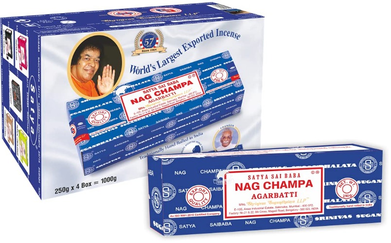 Satya Sai Baba Nag Champa Agarbatti Incense Sticks Box 250gms Hand Rolled Agarbatti Fine Quality Incense Sticks for Purification, Relaxation, Positivity, Yoga, Meditation - 250 Gram