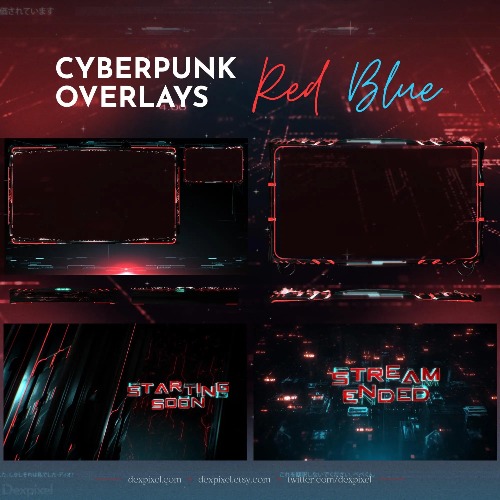 Cyberpunk Red Blue Animated Stream Scenes