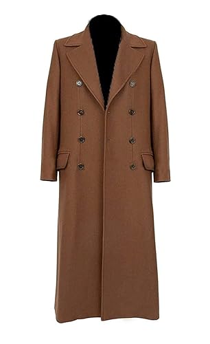 Men’s Doctor Trench Coat Who Costume Collection - Cotton Hooded Coat, Wool Coat, Velvet Coat - XL - Brown - Wool Coat