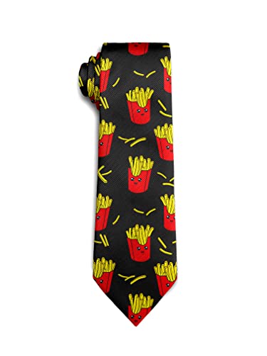 URTEOM Men Novelty Neckties Funny Tie Polyester Textile Soft Neck Ties for Weddings Party Valentine's Day - French Fries