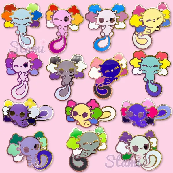 Axolotl LGBTQIA+ Pride Identity Flag Cute Enamel Pins
