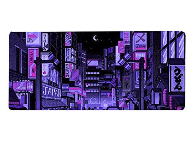 DESIGNFULLPRINT Dark Purple Japanese Anime Retro Vaporwave Mouse Mat Computer Pad for Lap Desk Mat Anime Mouse Pad Kawaii Large Gaming Pad for Mouse and Keyboard QDH - 4
