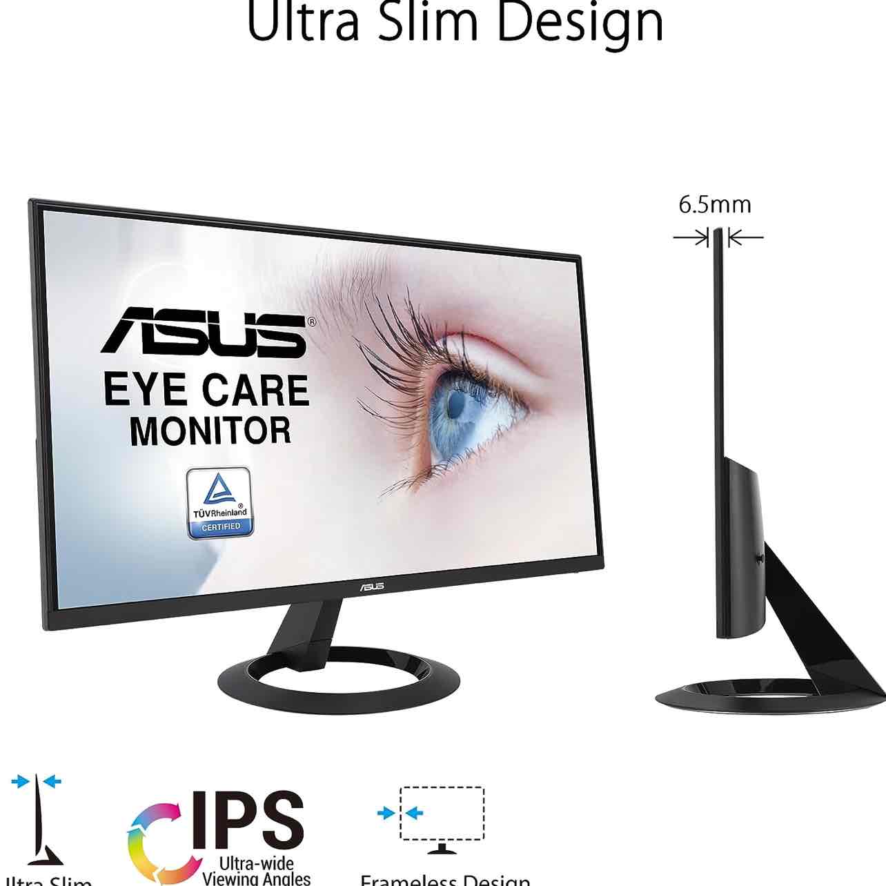 ASUS 22” (21.45” viewable) 1080P Eye Care Monitor (VZ22EHE) - Full HD, IPS, 75Hz, 1ms (MPRT), Adaptive-Sync, HDMI, Low Blue Light, Flicker Free, HDMI, VGA, Ultra-Slim,Black - 22" IPS 75Hz Ultra-slim
