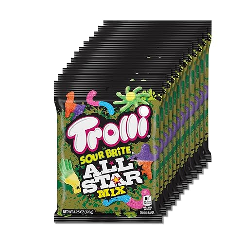 Trolli Sour Brite All Star Mix, Sour Gummy Candy, 4.25 Ounce Bags (Pack of 12) - All Star Mix - 4.25 Ounce (Pack of 12)
