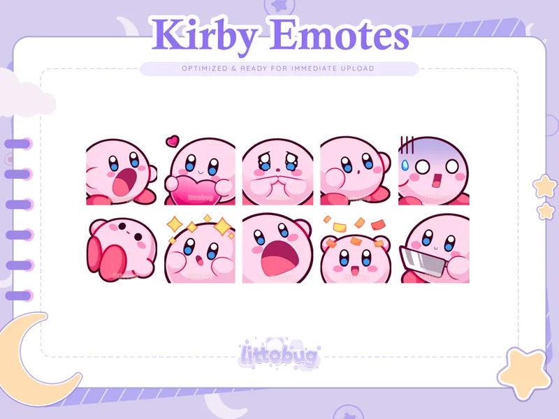 Pink Kirby Emotes (10 Pack) for Twitch, YouTube, Discord | Cute, Affordable Emote Collection Bundle