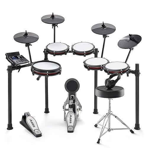 Alesis Nitro Max Kit 10 Piece Electric Drum Set with Quiet Mesh Pads, 10" Dual Zone Snare, Bluetooth, 440+ Sounds, Drumeo, Drum Throne and Headphones - w/ Throne & Headphones