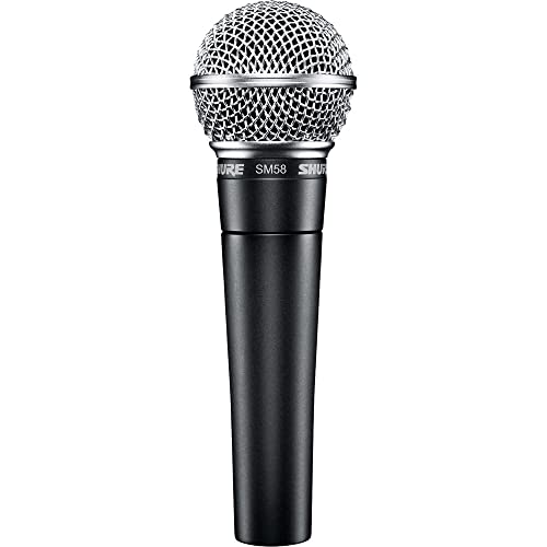 Shure SM58-LC Cardioid Dynamic Vocal Microphone with Pneumatic Shock Mount, Spherical Mesh Grille with Built-in Pop Filter, A25D Mic Clip, Storage Bag, 3-pin XLR Connector - SM58-LC Only