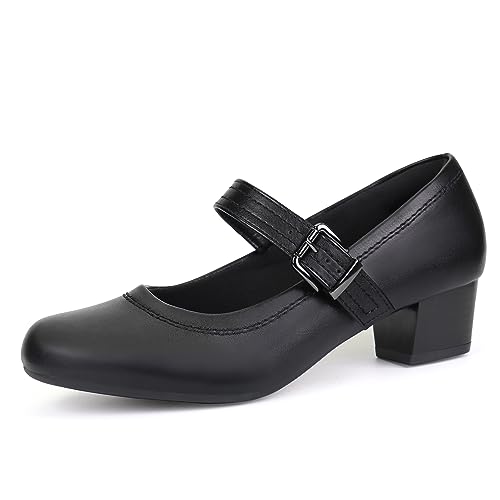 Ortho+rest Women Mary Janes Shoes for Bunions Orthopedic Dress Shoes Low Chunky Heels Work Pumps - 7 - Black