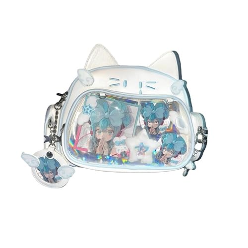 Cute Cat Ita Bag Pin Display Backpack for School Preppy Backpack for Girls Y2k Aesthetic Single Shoulder Crossbody (White Bag) - White Bag