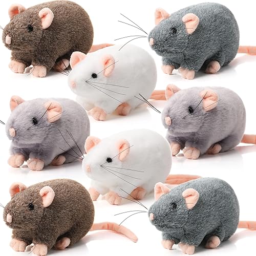Honoson 8 Pcs Rat Stuffed Animal Rat Plush Toy Mouse Stuffed Animal 7 Inch Fake Rat Small Stuffed Mice Bulk Cuddly Realistic Mouse Plushies for Birthday Christmas Plush Gifts(Mixed Color) - Mixed Color
