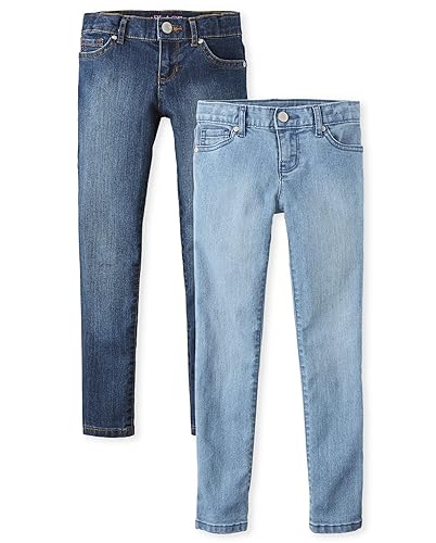 The Children's Place Girls' Super Skinny Jeans - 6 - Victory Blue Wash/Indigo Wash 2-pack - 2